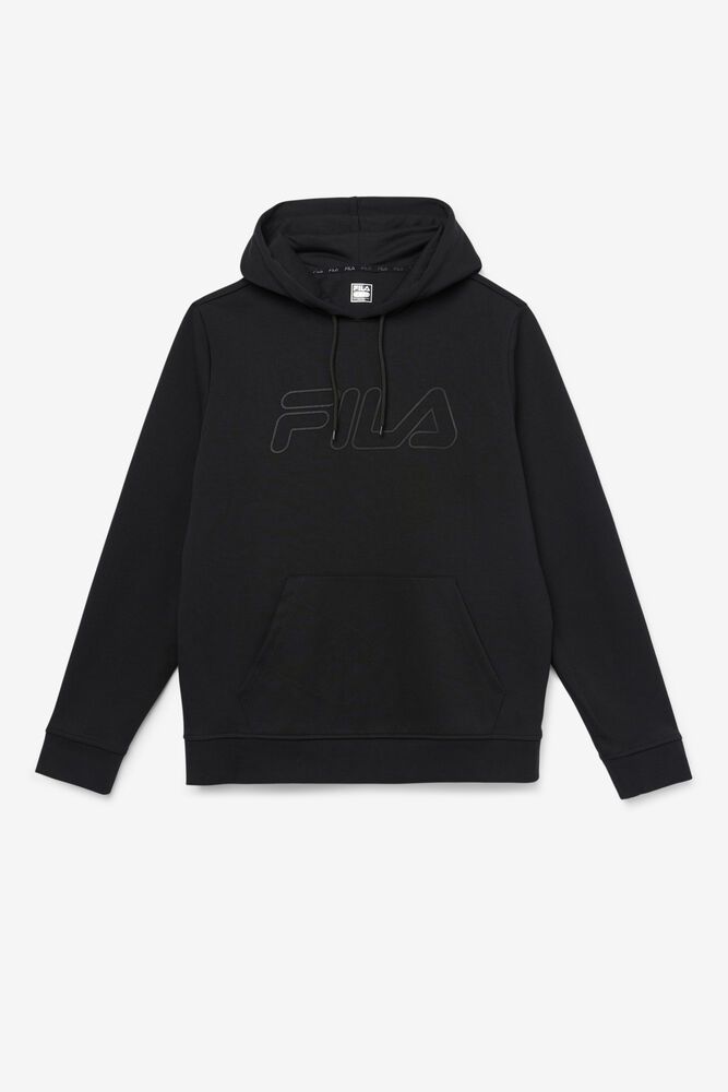 Fila Leonidas Black Hoodie Mens - NZ 21459-JQGK